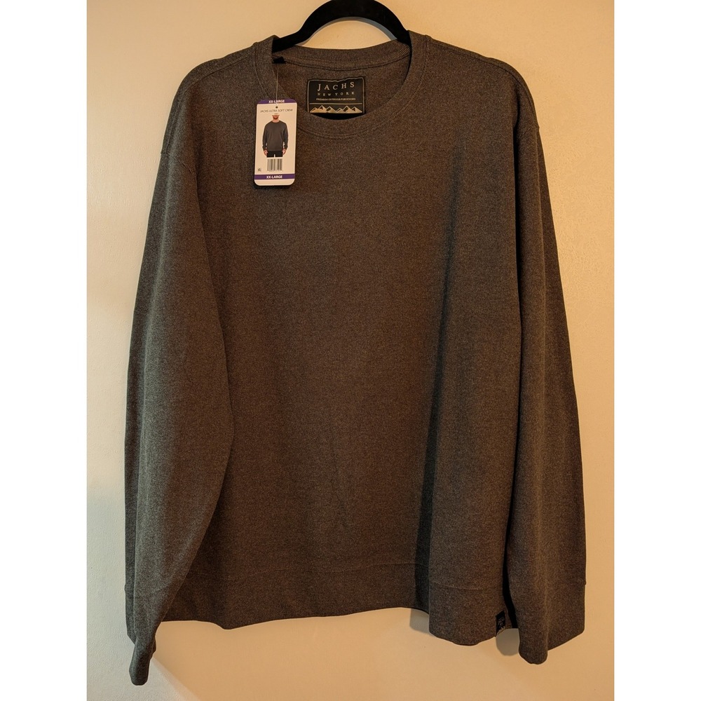 Jachs NY Ultra Soft Crew Sweatshirt Mens XXL Grey Heather Ribbed Long Sleeve NEW
